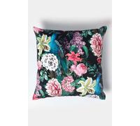 HOMESCAPES Teal & Black Reversible Velvet Floral Cushion 46 x 46 cm Filled Decorative Throw Pillow with Floral Peacock Design Cushion Insert Included