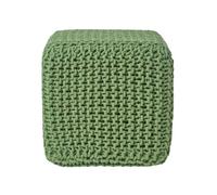 Homescapes Cube Cotton Knitted Pouffe Footstool in Dark Green Homescapes Dark Green