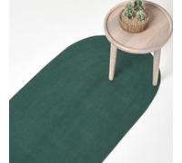 Homescapes Forest Green Handmade Woven Braided Oval Hallway Rug, 66 X 200 Cm