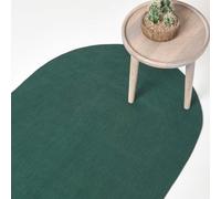 Homescapes Forest Green Handmade Woven Braided Oval Rug, 60 X 90 Cm