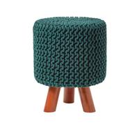 Homescapes Forest Green Tall Cotton Knitted Footstool On Legs