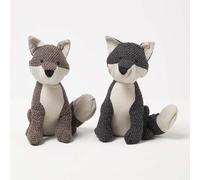HOMESCAPES Textured Fox Door Stops, Set of 2 in Grey and Brown, 30 cm, Luxuriously Soft Material Animal Door Stoppers for Home or Office Heavy 1.6 kg