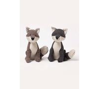 HOMESCAPES Textured Fox Door Stops, Set of 2 in Grey and Brown, 30 cm, Luxuriously Soft Material Animal Door Stoppers for Home or Office Heavy 1.6 kg