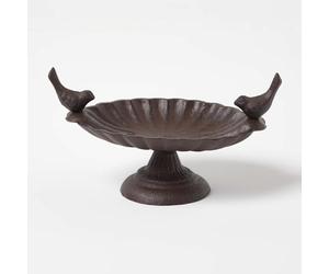 HOMESCAPES Free Standing Cast Iron Oxford Bird Bath with Decorative Birds Distressed Rustic Style