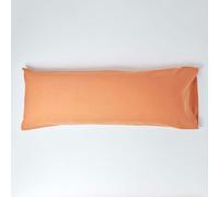 HOMESCAPES Luxury Soft Linen Body Pillowcase Plain Burnt Orange Textured Natural French Flax Fibre Linen & Pure 100% Cotton Blend Pillowcase, 136 cm Long