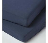 HOMESCAPES French Flax Linen Cot Fitted Sheets - 60 x 120 x 15 cm, 2 Pack - Navy