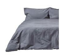 HOMESCAPES French Flax Linen Duvet Cover Set - Dark Grey - Super King
