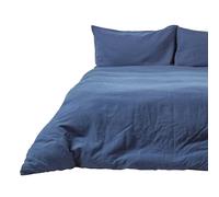 HOMESCAPES French Flax Linen Duvet Cover Set - Navy Blue - Double