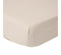HOMESCAPES Luxury Soft Linen Fitted Sheet Plain Natural Textured Linen Sheet Natural French Flax Fibre Linen & Pure 100% Cotton Blend Cream, Double Size (30 cm Deep)