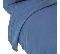 HOMESCAPES Luxury Soft Linen Flat Sheet Plain Navy Blue Textured Linen Sheet Natural French Flax Fibre Linen & Pure 100% Cotton Blend Dark Blue, King Size