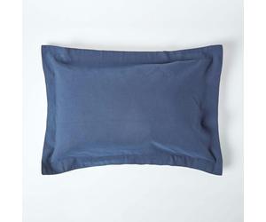 HOMESCAPES French Flax Linen Oxford Pillowcase, King Size - Navy Blue