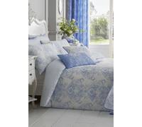 HOMESCAPES Luxury Toile Duvet Cover Set Pastel Blue & White French Damask Style Bedspread Cotton Rich 200 Thread Count Duvet Cover with Matching Pillowcases Reversible Stripe Pattern, King Size