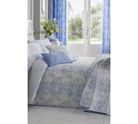 HOMESCAPES Toile Duvet Cover Set Pastel Blue & White French Damask Style Bedspread Cotton Rich 200 Thread Count Duvet Cover with Matching Pillowcases Reversible Stripe Pattern, Super King Size
