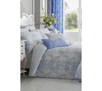 HOMESCAPES Toile Duvet Cover Set Pastel Blue & White French Damask Style Bedspread Cotton Rich 200 Thread Count Duvet Cover with Matching Pillowcases Reversible Stripe Pattern, Super King Size