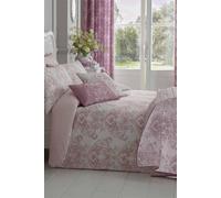 HOMESCAPES Luxury Toile Duvet Cover Set Pink & White French Damask Style Bedspread Cotton Rich 200 Thread Count Duvet Cover with Matching Pillowcases Reversible Stripe Pattern, Super King Size