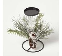 Homescapes Frosted Artificial Pine Branch Christmas Candle Holder