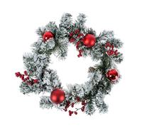 HOMESCAPES Frosted Large Artificial Fir Branch Christmas Wreath with Red Baubles, 19 Inch