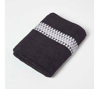 HOMESCAPES Geometric Pattern Black Bath Towel 100% Cotton Super-Absorbent & Soft Large Towel with Retro Design