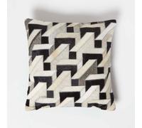 Geometric Block Brown & Cream Leather Cushion 45 x 45 cm