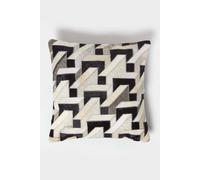 Geometric Block Brown Cream Leather Cushion - Brown