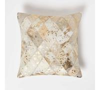 Homescapes Geometric Diamond Gold & Grey Leather Cushion 45 X 45 Cm