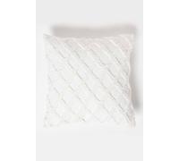 Homescapes Geometric Diamond Tufted Cotton Cushion in White | Size: 45 cm x 45 cm Homescapes White 45 cm x 45 cm