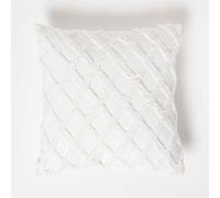Homescapes Geometric Diamond White Tufted Cotton Cushion 45 X 45 Cm