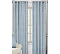 Homescapes Geometric Jacquard Blackout Eyelet Curtain Pair In Blue Blue 117cm width x 229cm drop
