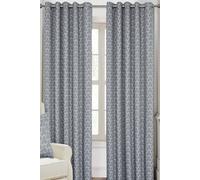 HOMESCAPES Grey Geometric Blackout Curtains Pair Width 167cm (66") x 137cm (54") Drop Genuine 3 Pass Blackout Lining Heavy Weight Jacquard Eyelet Curtain