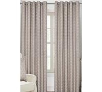 Homescapes Natural Geometric Jacquard Blackout Eyelet Curtain Pair, 90 X 72"