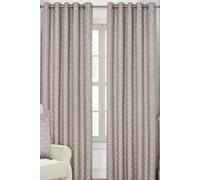 HOMESCAPES Natural Geometric Blackout Curtains Pair Width 228cm (90") x 182cm (72") Drop Genuine 3 Pass Blackout Lining Heavy Weight Jacquard Eyelet Curtain