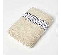 HOMESCAPES Geometric Pattern Beige Bath Towel 100% Cotton Super-Absorbent & Soft Large Towel with Retro Design