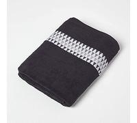 HOMESCAPES Geometric Pattern Black Bath Towel 100% Cotton Super-Absorbent & Soft Large Towel with Retro Design