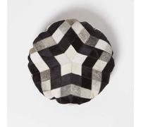 Geometric Star Brown & Cream Round Leather Cushion 40 cm