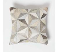 Homescapes Geometric Star Grey Leather Cushion 45 X 45 Cm