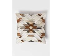 HOMESCAPES Cream & Brown Leather Cushion 45 x 45 cm Geometric Star Cushion With Suede Reverse Real Leather Modern Accent Pillow for Sofa Cushion Insert Included