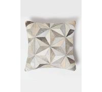 Homescapes Geometric Star Leather Cushion 45 X 45 Cm In Grey Grey