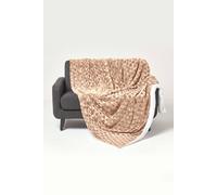 HOMESCAPES Patterned Sherpa Fleece Throw Blanket - Soft Velvet Sofa Throw, Warm Fluffy Blanket For Beds, Thick & Cosy Reversible Blankets, Triangular Geometric Design - Light Brown, 160 x 200cm