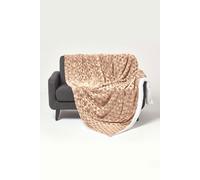 HOMESCAPES Patterned Sherpa Fleece Throw Blanket - Soft Velvet Sofa Throw, Warm Fluffy Blanket For Beds, Thick & Cosy Reversible Blankets, Triangular Geometric Design - Light Brown, 160 x 200cm