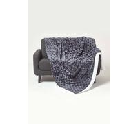 HOMESCAPES Patterned Sherpa Fleece Throw Blanket - Soft Velvet Sofa Throw, Warm Fluffy Blanket For Beds, Thick & Cosy Reversible Blankets, Triangular Geometric Design - Dark Grey, 130 x 160cm