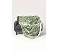 HOMESCAPES Patterned Sherpa Fleece Throw Blanket - Soft Velvet Sofa Throw, Warm Fluffy Blanket For Beds, Thick & Cosy Reversible Blankets, Triangular Geometric Design - Sage Green, 160 x 200cm