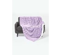 HOMESCAPES Patterned Sherpa Fleece Throw Blanket - Soft Velvet Sofa Throw, Warm Fluffy Blanket For Beds, Thick & Cosy Reversible Blankets, Triangular Geometric Design - Lavender Purple, 130 x 160cm