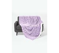 HOMESCAPES Patterned Sherpa Fleece Throw Blanket - Soft Velvet Sofa Throw, Warm Fluffy Blanket For Beds, Thick & Cosy Reversible Blankets, Triangular Geometric Design - Lavender Purple, 130 x 160cm