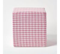 HOMESCAPES Gingham Check Cotton Cube Pouffe - 36 x 36 x 38 cm - Pink & White