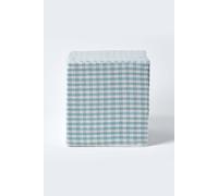 HOMESCAPES Blue Cube Cotton Gingham Check Pouffe - 36 x 36 x 38 cm