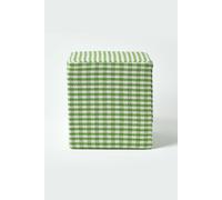 HOMESCAPES Gingham Check Cotton Cube Pouffe - 36 x 36 x 38 cm - Green & White