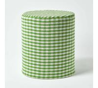 HOMESCAPES Gingham Check Round Pouffe Cotton - 40 x 42 cm - Green