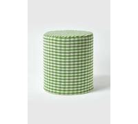 Homescapes Green Gingham Check Round Pouffe Cotton 40 X 42 Cm