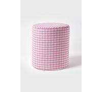 Homescapes Pink Gingham Check Round Pouffe Cotton 40 X 42 Cm