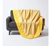 HOMESCAPES - Gingham Check Throw/Bedspread - 150 x 200 cm (59 x 79 Inches) - Yellow and White - Handmade 100% Cotton - Suitable for most 1 Seater Sofas and Single Beds - Easy care washable at home